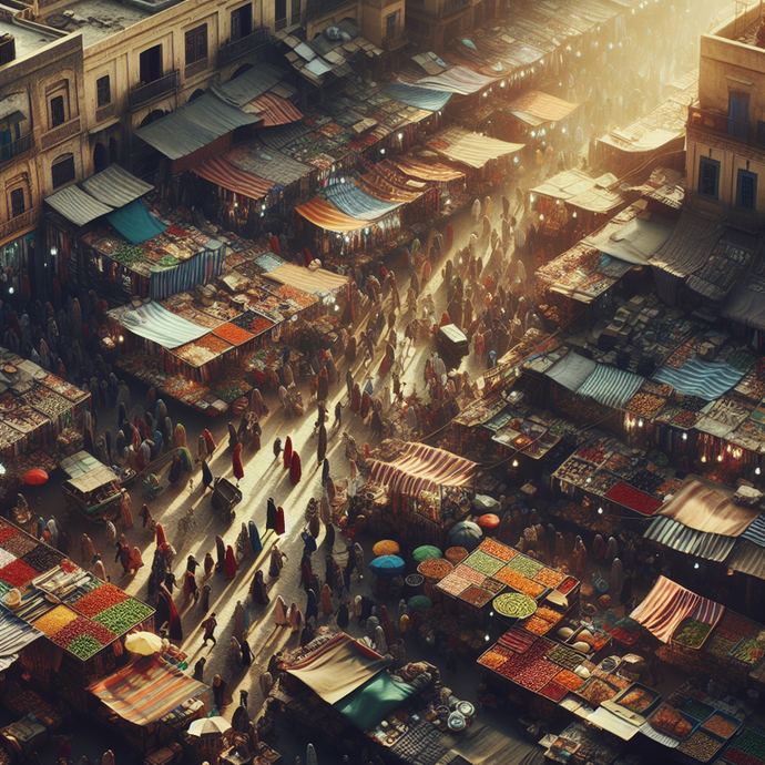 A Symphony of Colors and Life: A Crane Shot Captures the Bustling Energy of the Marketplace