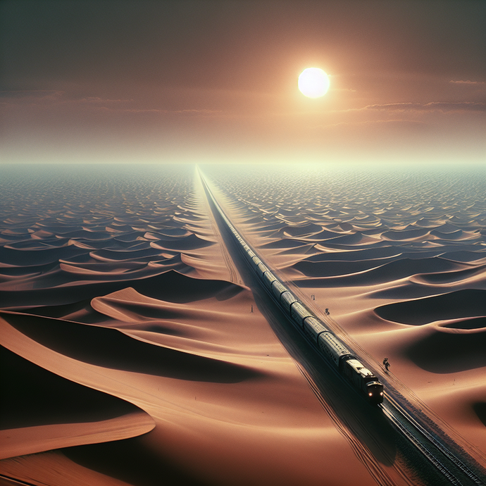 Lost in the Desert’s Embrace: A Train Vanishes into the Horizon