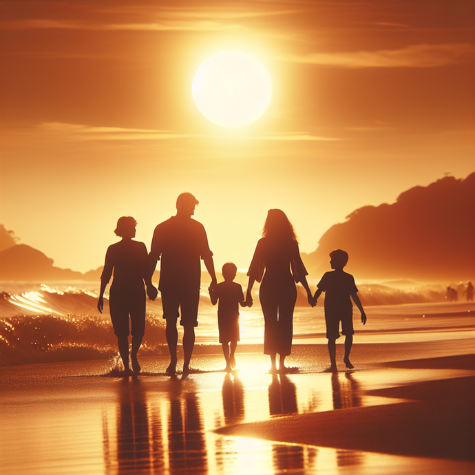 Silhouettes of Hope: A Family’s Sunset Stroll