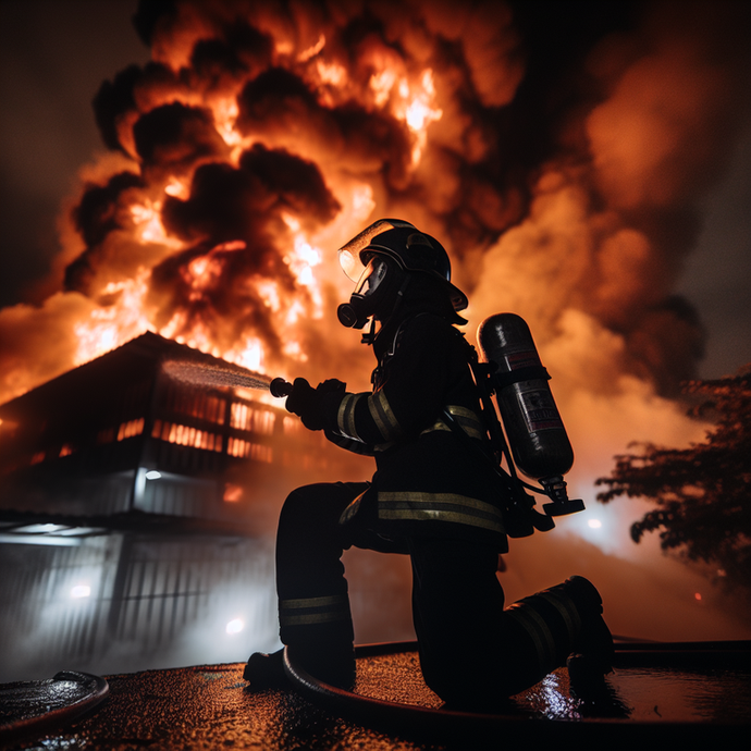 Heroic Silhouette: Firefighter Battles Blaze in Dramatic Scene