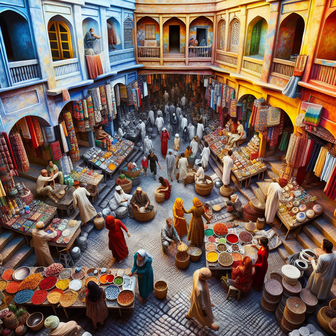 A Bird’s Eye View of Bustling Life: A Middle Eastern Market Square