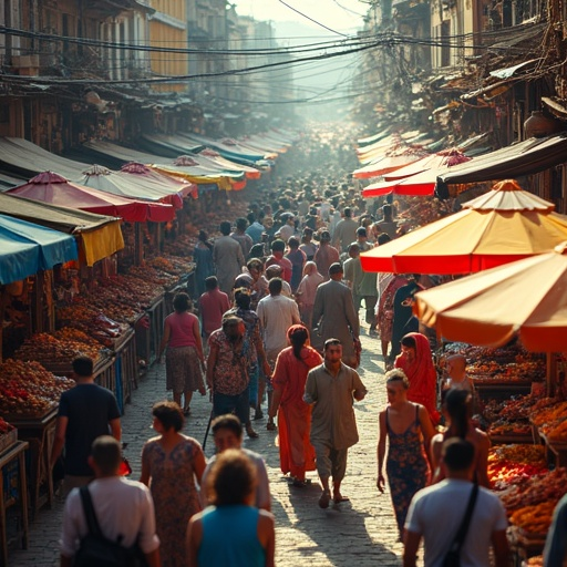 A Symphony of Colors and Culture: Life in the Bustling Market