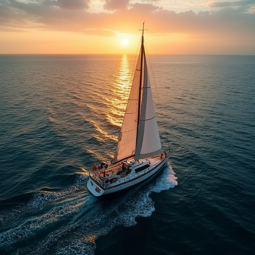 Golden Hour Serenity: A Sailboat’s Journey into the Sunset