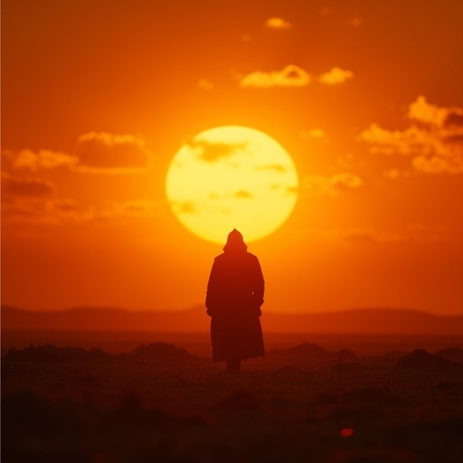 Silhouetted Against the Setting Sun: A Lone Figure Embraces the Vastness