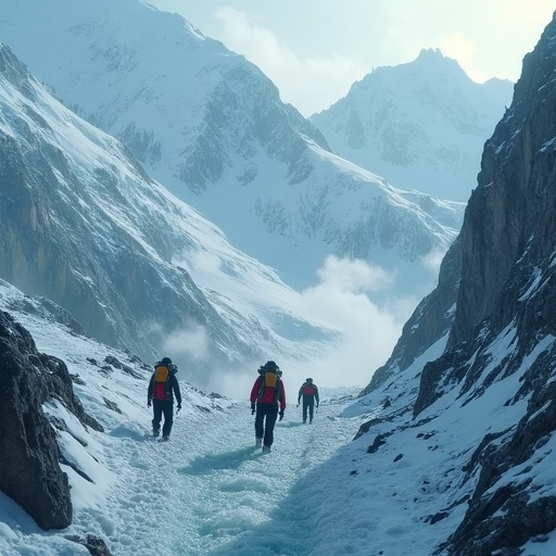 Conquering the Summit: Hikers Embrace the Vastness of a Snowy Mountain Pass