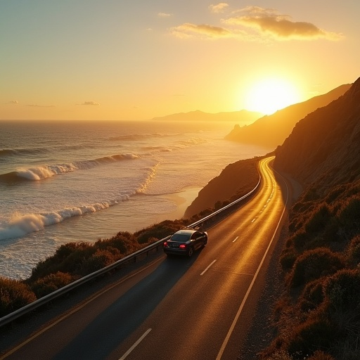 Golden Hour Serenity: A Coastal Drive at Sunset