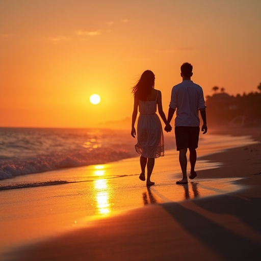 Sunset Romance: A Couple’s Silhouette Against the Golden Hour