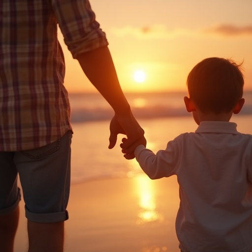 Sunset Stroll: A Father and Son’s Bond in Silhouette