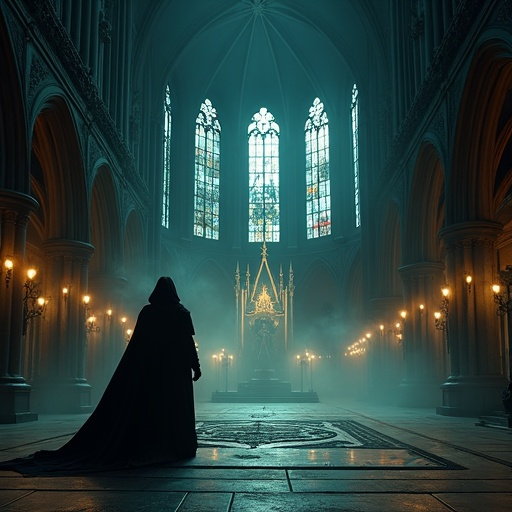 Silhouetted Mystery in a Gothic Cathedral