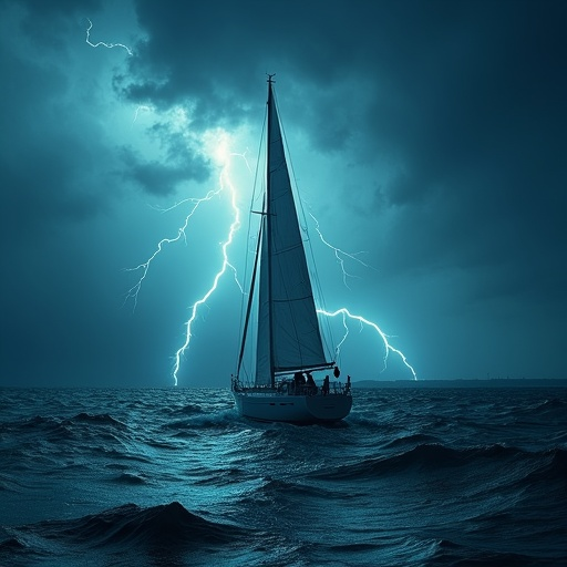 Defying the Storm: A Sailboat Battles the Elements