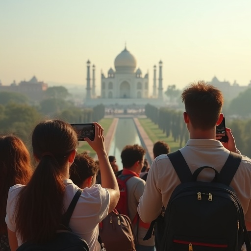 Capturing the Taj Mahal: Tourists Bask in the Golden Light