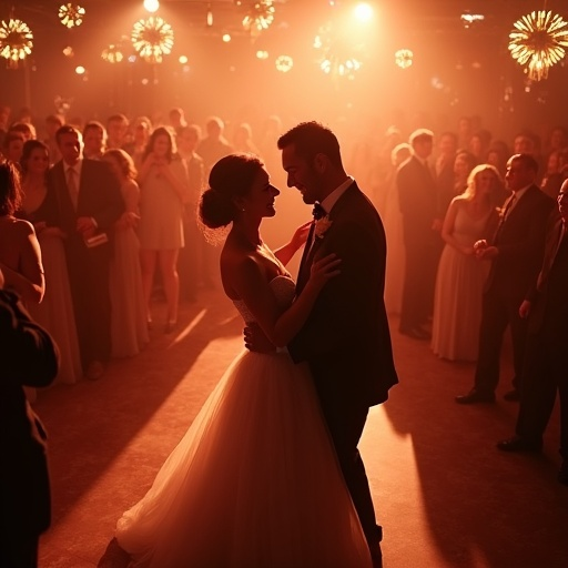 Warm Romance: Bride and Groom Share Intimate Dance at Party