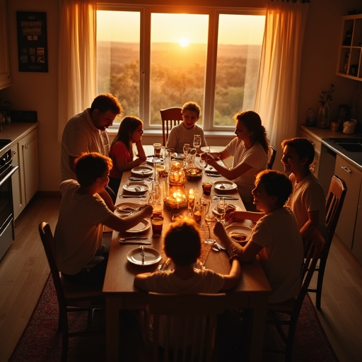 Warm Gathering: A Family Shares a Meal in Intimate Light