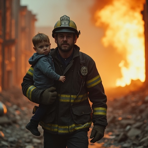 Heroic Firefighter Rescues Child from Burning Building