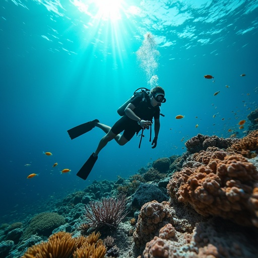 Silhouetted Serenity: A Scuba Diver Explores a Vibrant Reef