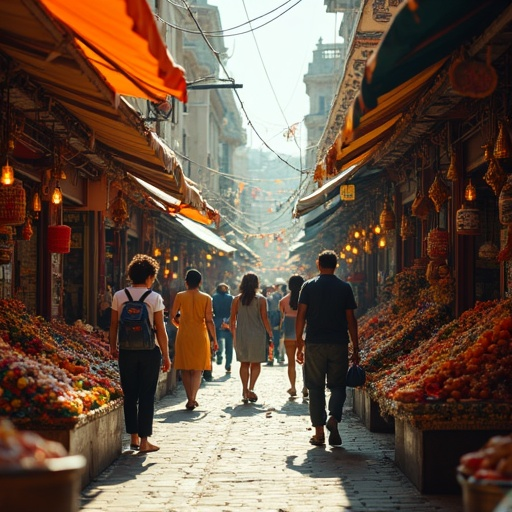 A Vibrant Street Market Comes Alive at Dusk