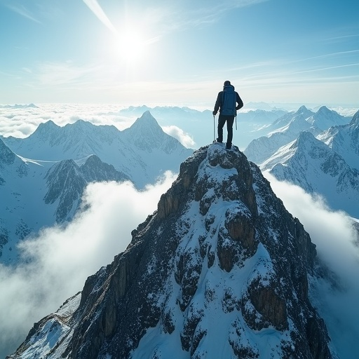 A Lone Hiker Conquers the Majestic Peak