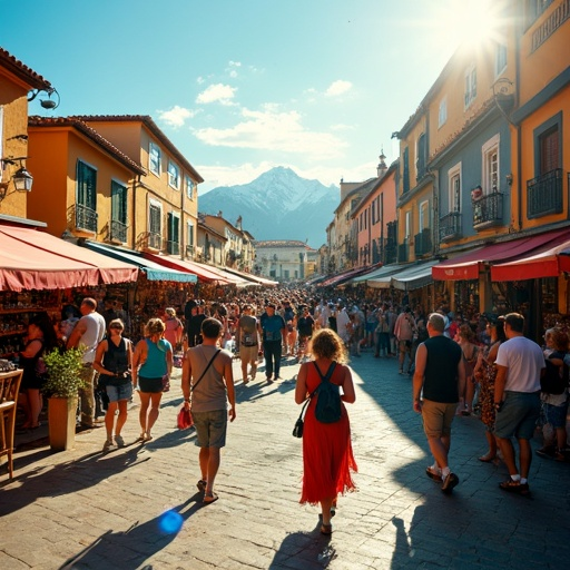 Vibrant Street Market in a European Town