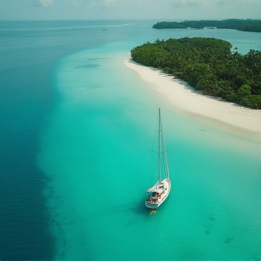 Tranquil Lagoon Escape: A Sailboat Anchored in Paradise