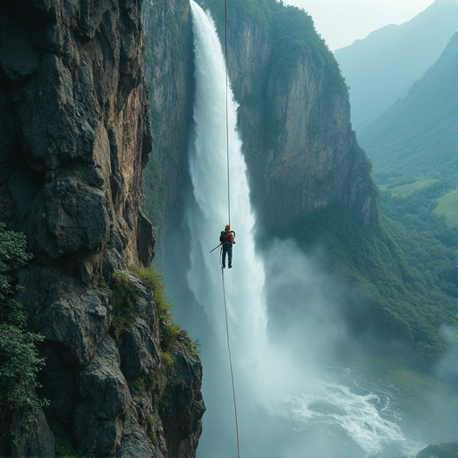 Silhouetted Against the Spray: A Daredevil’s Waterfall Descent