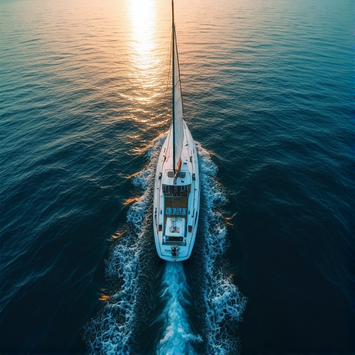 Sunset Serenity: A Sailboat Glides Through Golden Waters