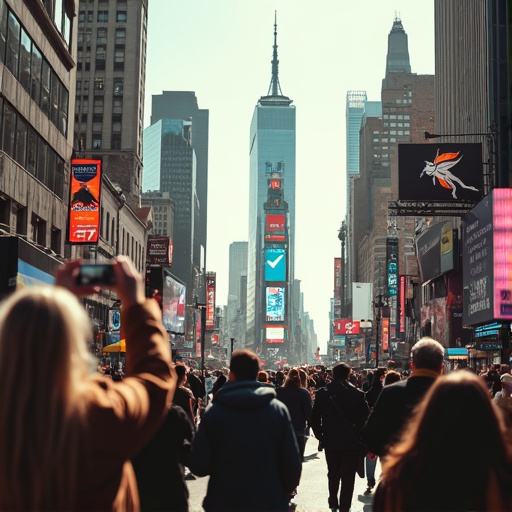 Urban Energy: A City Street Bustling with Life