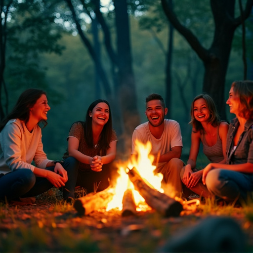 Campfire Laughter: Friends Gather Under the Stars