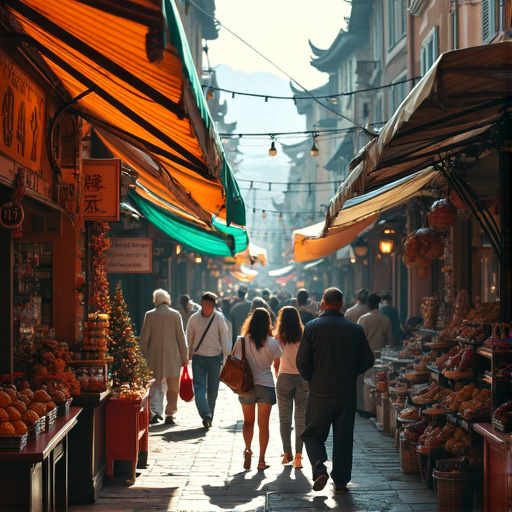 A Vibrant Street Market Awash in Color