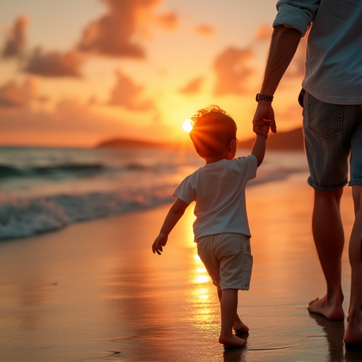 Sunset Stroll: A Father and Son’s Moment of Peace