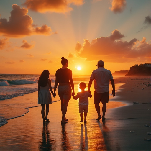 Silhouettes of Love: A Family’s Sunset Stroll