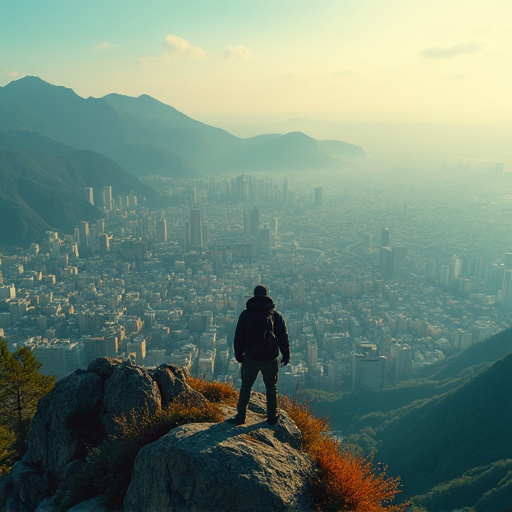 A Solitary Figure Contemplates the Urban Expanse