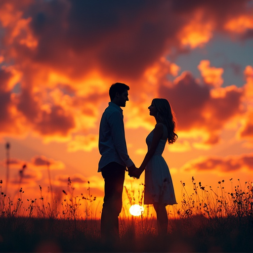 Silhouettes of Love Against a Fiery Sunset