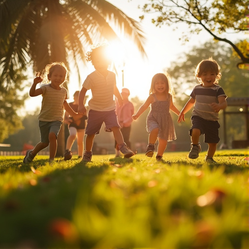 Silhouettes of Joy: Children Chasing the Golden Light