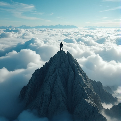 A Solitary Figure Conquers the Clouds