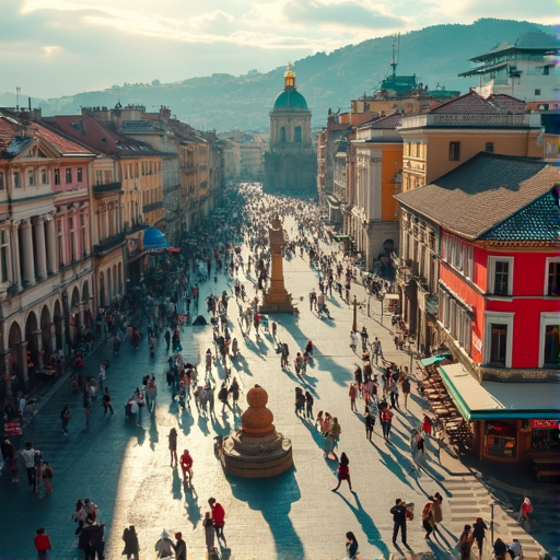 A Bird’s Eye View of Urban Life: Bustling City Square