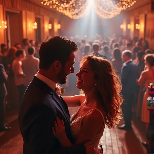 Love in the Spotlight: A Couple’s Romantic Dance at a Wedding Reception