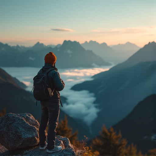 Sunrise Serenity: A Hiker Finds Tranquility Amidst Rolling Hills