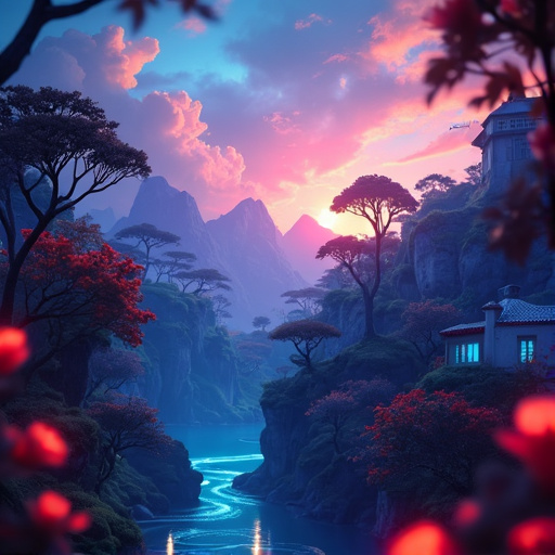 Enchanted Sunset Over a Winding River