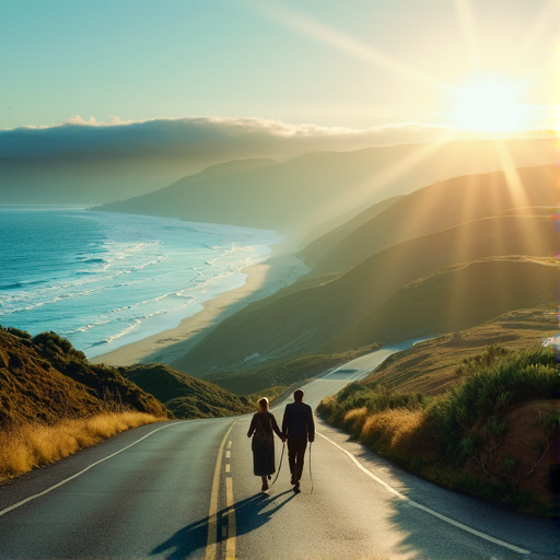 Sunset Romance on a Winding Coastal Road