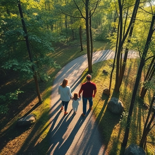 Sun-Dappled Path: A Family’s Tranquil Walk in the Woods