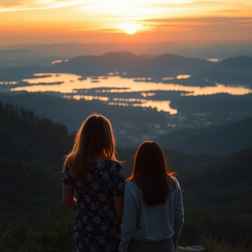 Silhouettes of Hope: Two Women Embrace the Sunset