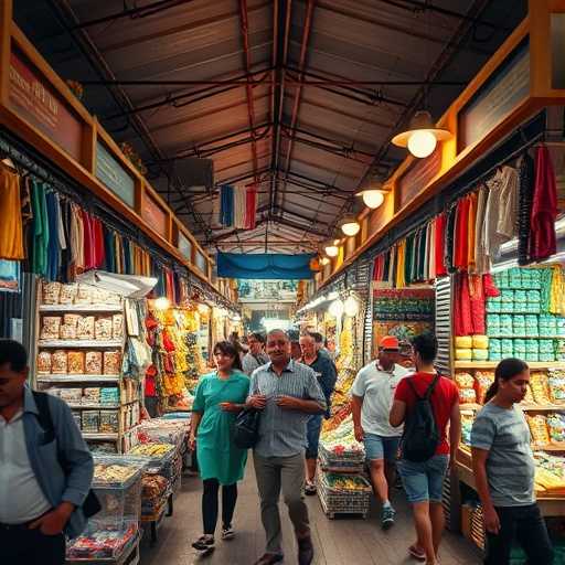 A Bustling Marketplace Under a Warm Glow