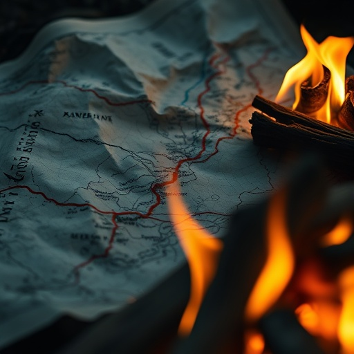 Mysterious Campfire Beckons on a Map-Filled Night