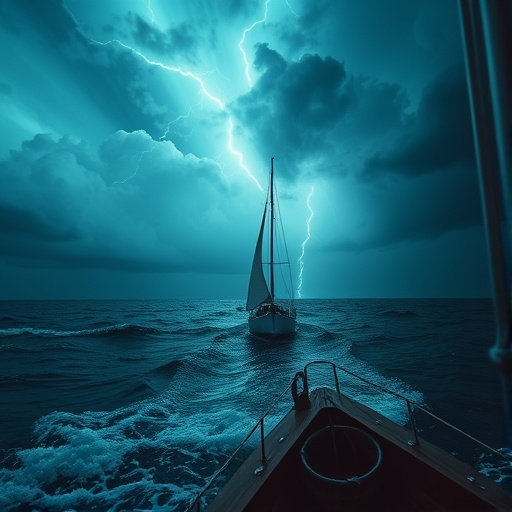 A Sailboat Battles the Storm