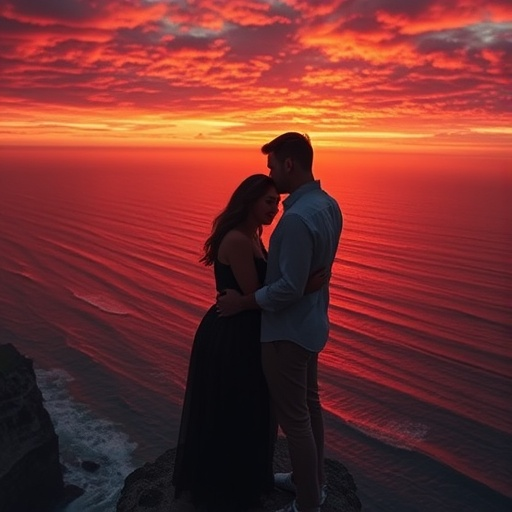 Silhouettes of Love Against a Fiery Sunset