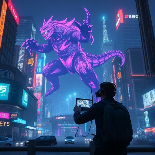 Neon Terror: Giant Monster Looms Over City