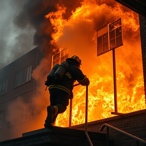 Firefighter Silhouetted Against Blazing Inferno