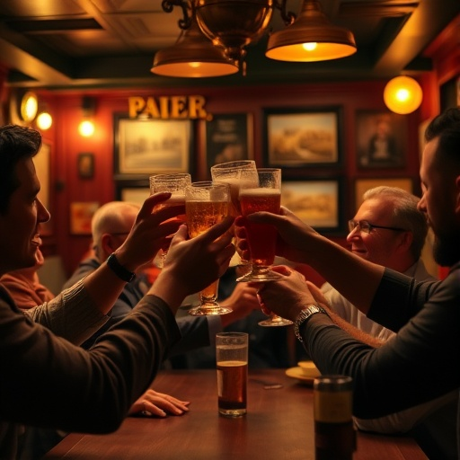 Cheers to Good Times: Friends Toast in a Cozy Pub