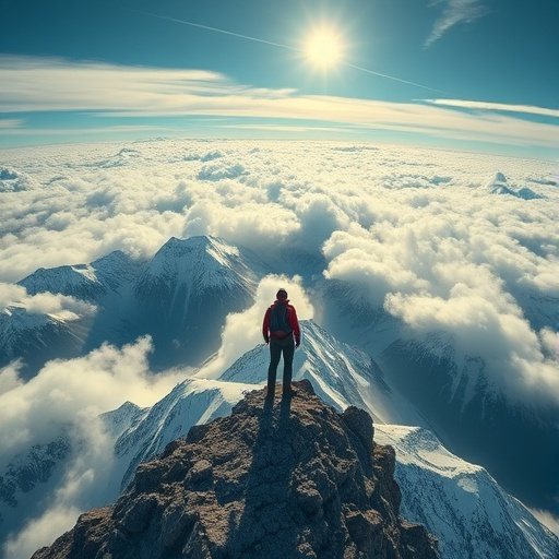 A Solitary Figure Conquers the Clouds