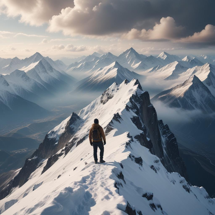 A Solitary Figure Conquers the Majestic Peaks